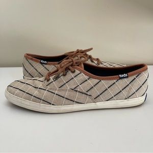 Keds - Windowpane Plaid Champion Sneakers - Navy/White/Tan - Women’s size 8
